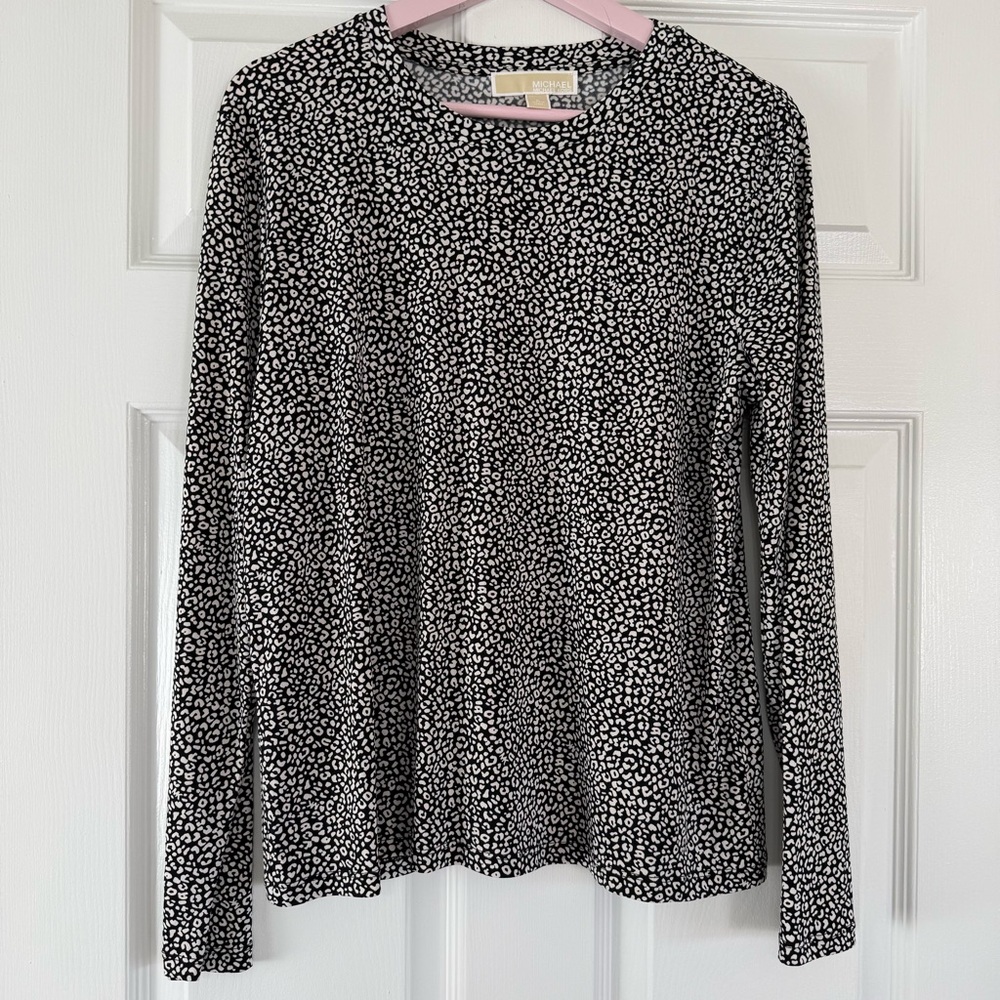Michael Kors Cheetah Print Long Sleeve Jersey Knit Tee Large